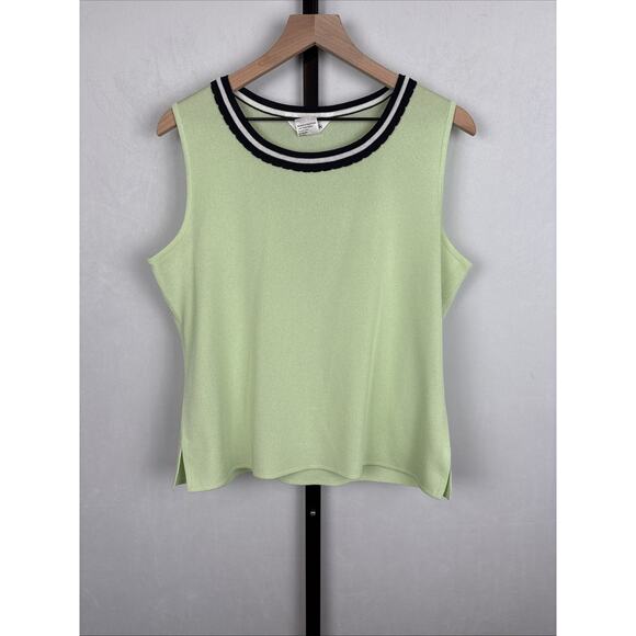 Exclusively Misook Contrast Trim Tank Top Shell Women's XL Lime Green Knit Layer - Picture 1 of 5